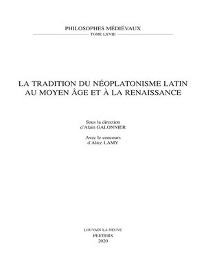 cover image of La tradition du neoplatonisme latin au Moyen Age et a la Renaissance